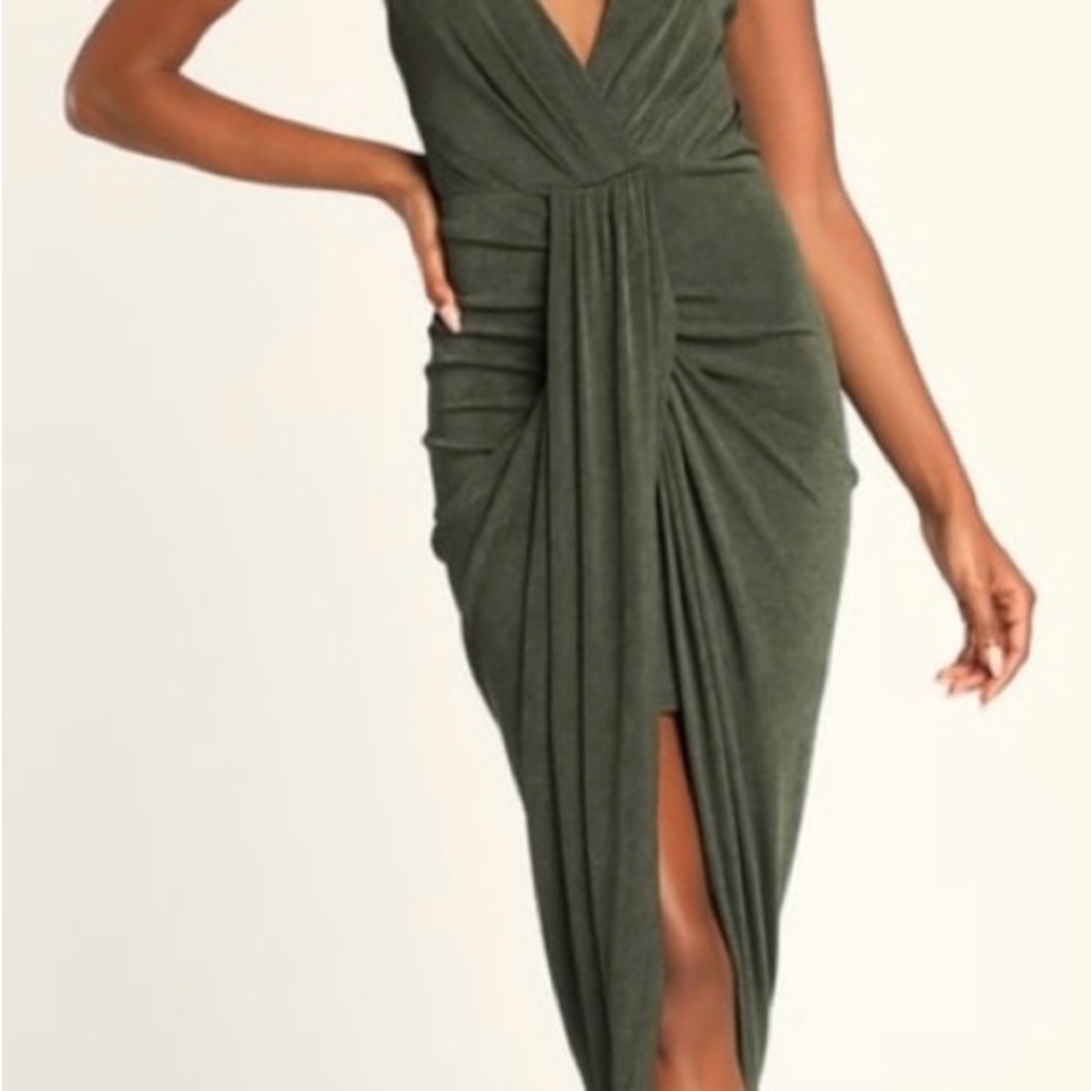 Lulu's Asymmetrical Olive Dress